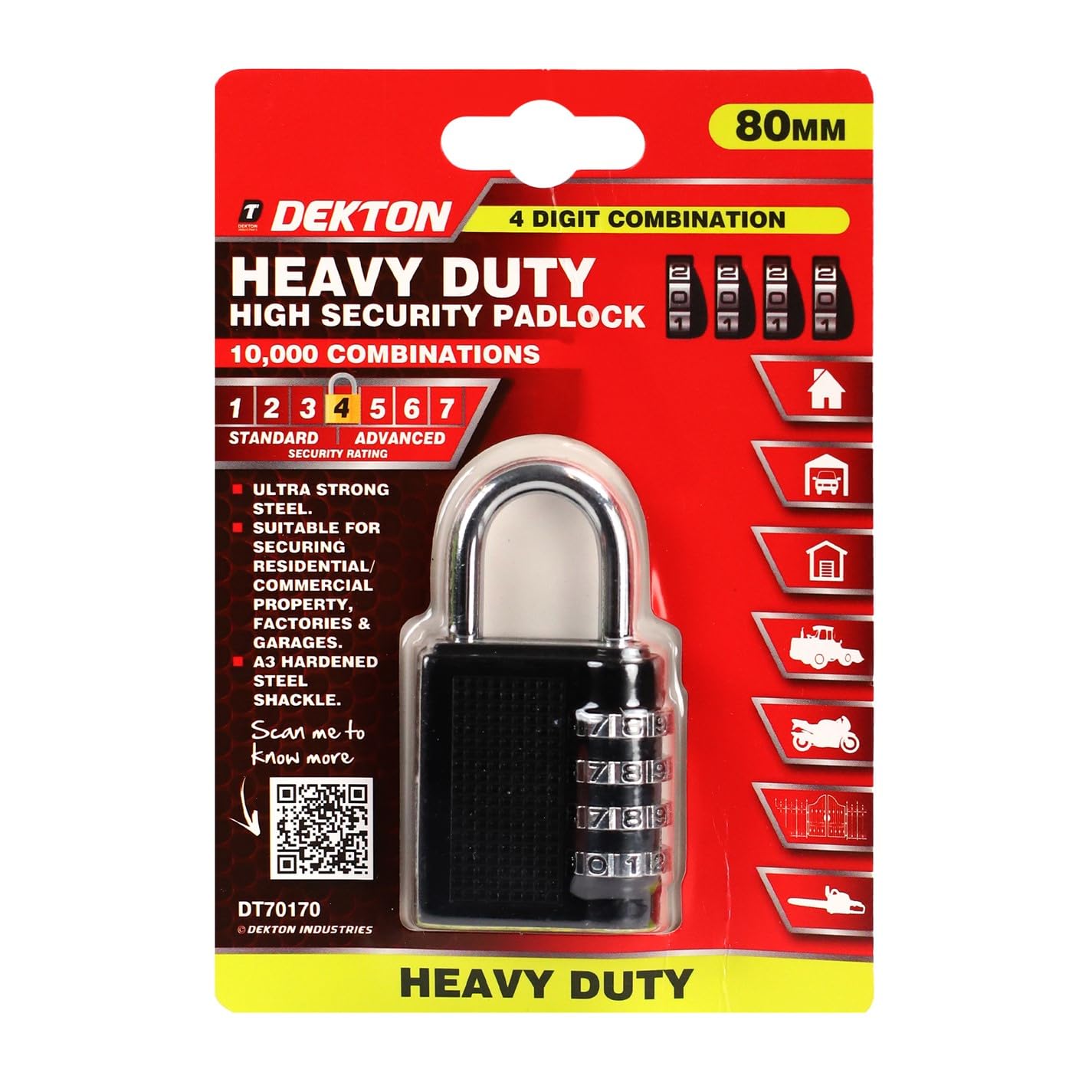 Dekton   4 Digit Combination Padlock, Sports Direct