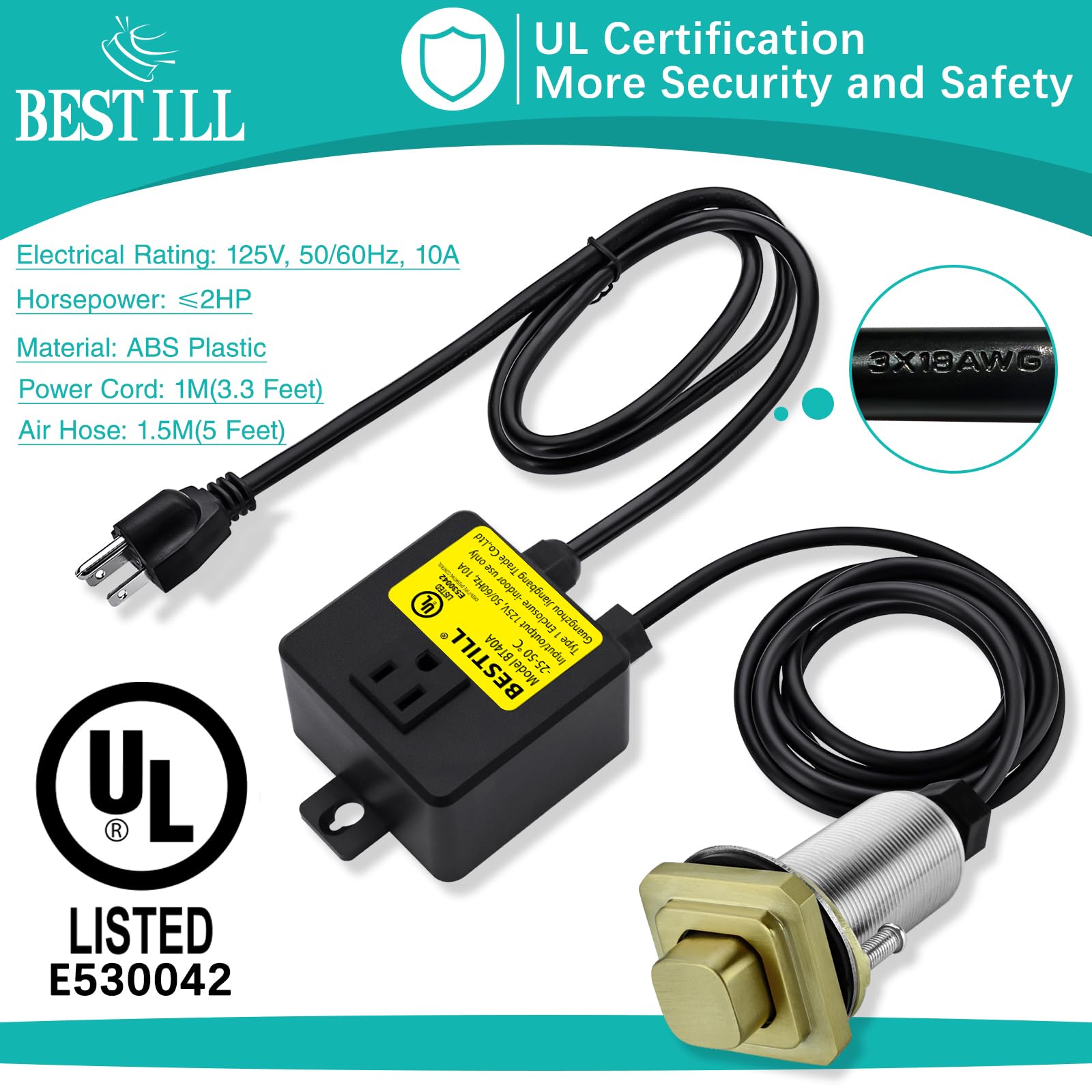 BESTILL Sink Top Garbage Disposal Air Switch Kit, UL Listed