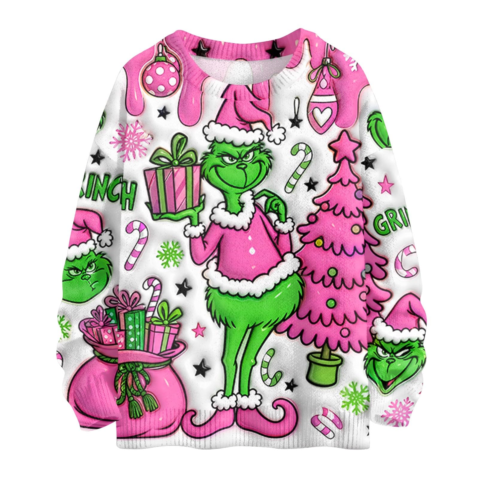 Christmas Sweaters For Women Funny Ugly Print Crewneck Oversized Sweaters