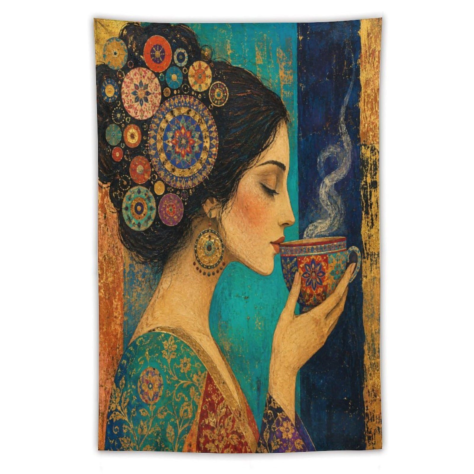 W7C8U2X3 Woman with Floral Hair Wall Tapestry, Art Nouveau, Entryway