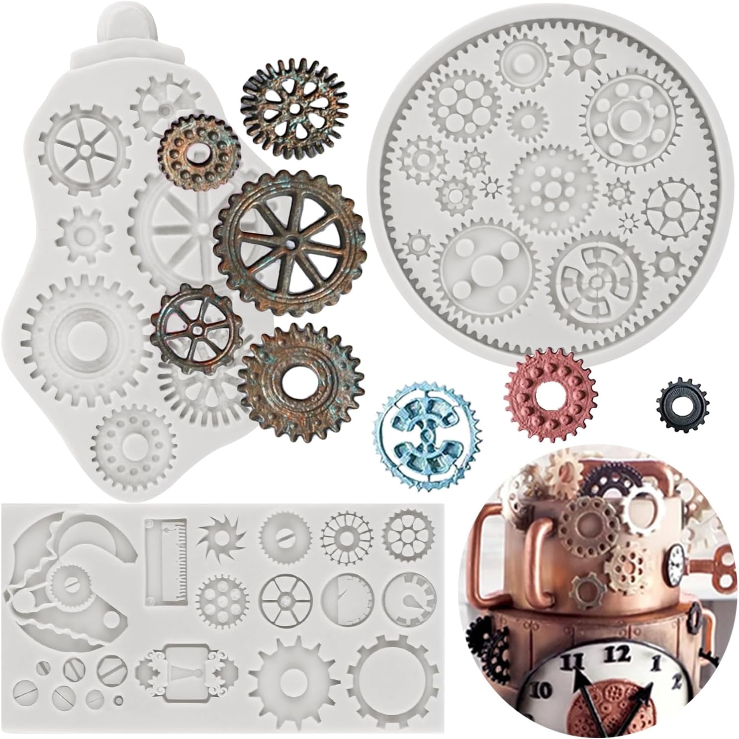Steampunk Gear Silicone Fondant Molds Set of 3