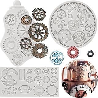 Steampunk Gear Silicone Fondant Molds For Cake Decorating Cupcake Topper Candy Chocolate Polymer Clay Gum Paste Set of 3