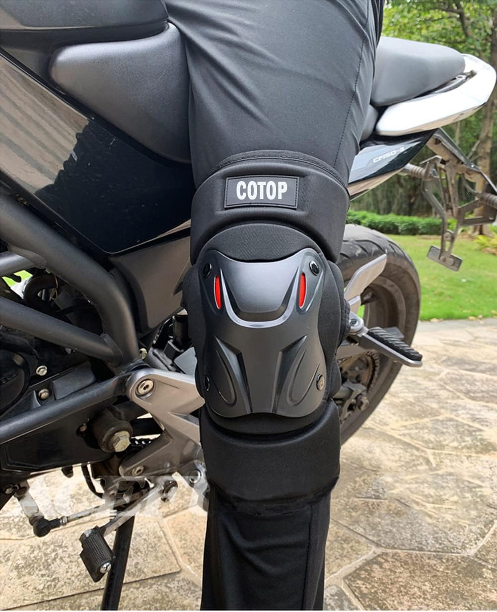 COTOP Ginocchiera per moto professionali con imbottitura in schiuma resistente e cinghie regolabili per moto ATV MTB Ciclismo