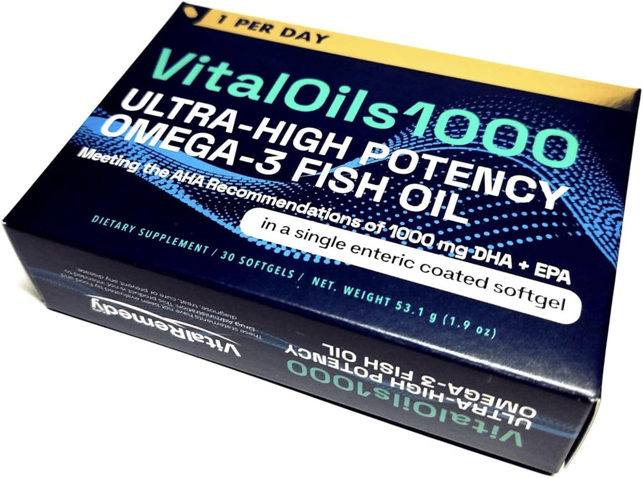 VitalOils1000 - Omega-3 Fish Oil 1200mg(750 DHA+450 EPA). IFOS 5-Star. Non-GMO & Gluten-Free. No Fishy Aftertaste. High Absorption, Brain, Heart, Prenatal Support, 30 Blister-Sealed Caps, Made in USA