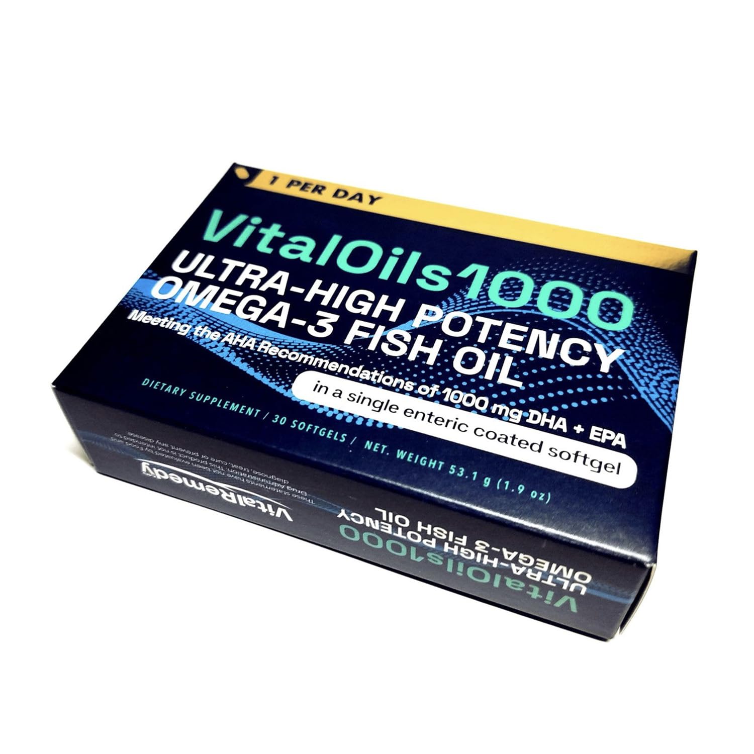 VitalOils1000 - Omega-3 Fish Oil 1200mg(750 DHA+450 EPA). IFOS 5-Star. Non-GMO & Gluten-Free. No Fishy Aftertaste. High Absorption, Brain, Heart, Prenatal Support, 30 Blister-Sealed Caps, Made in USA