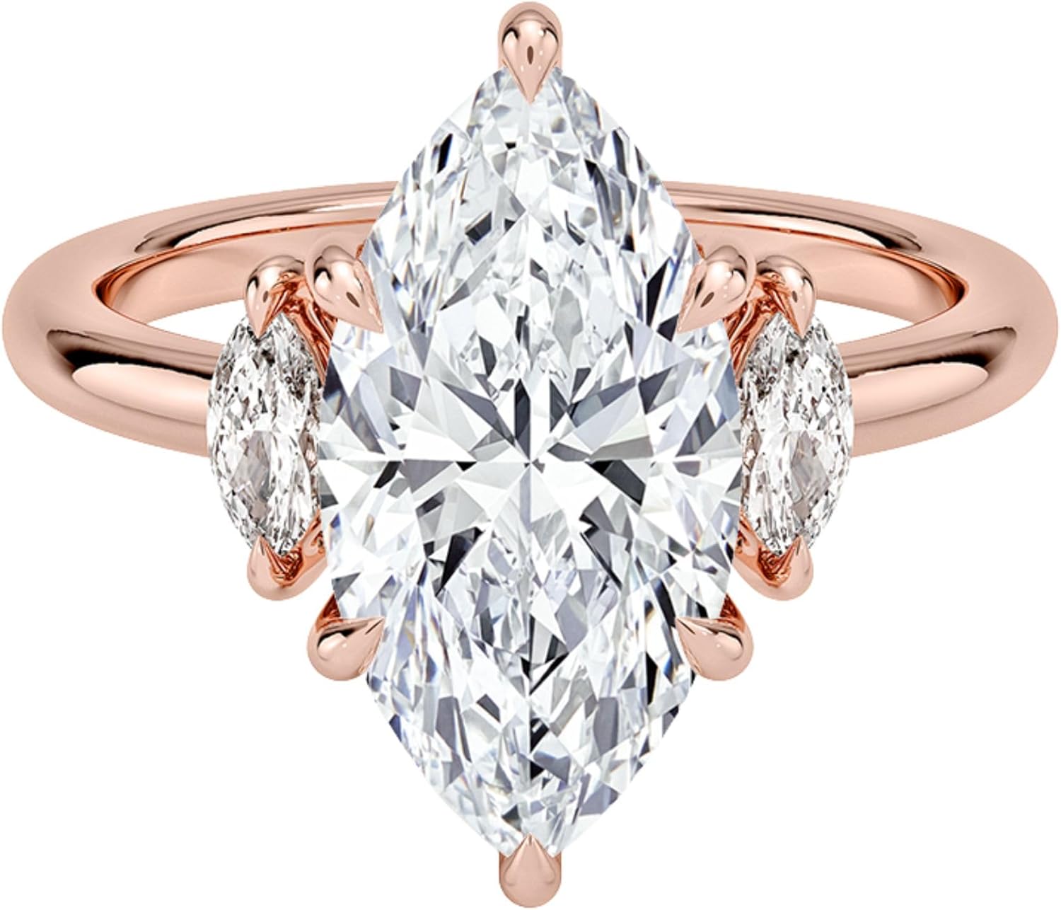 0.50–5.00 CT Three Stone Moissanite Engagement Ring for Women, Marquise Cut Center with Side Stones, 925 Sterling Silver or 10K 14K 18K Solid Gold Promise Proposal Ring
