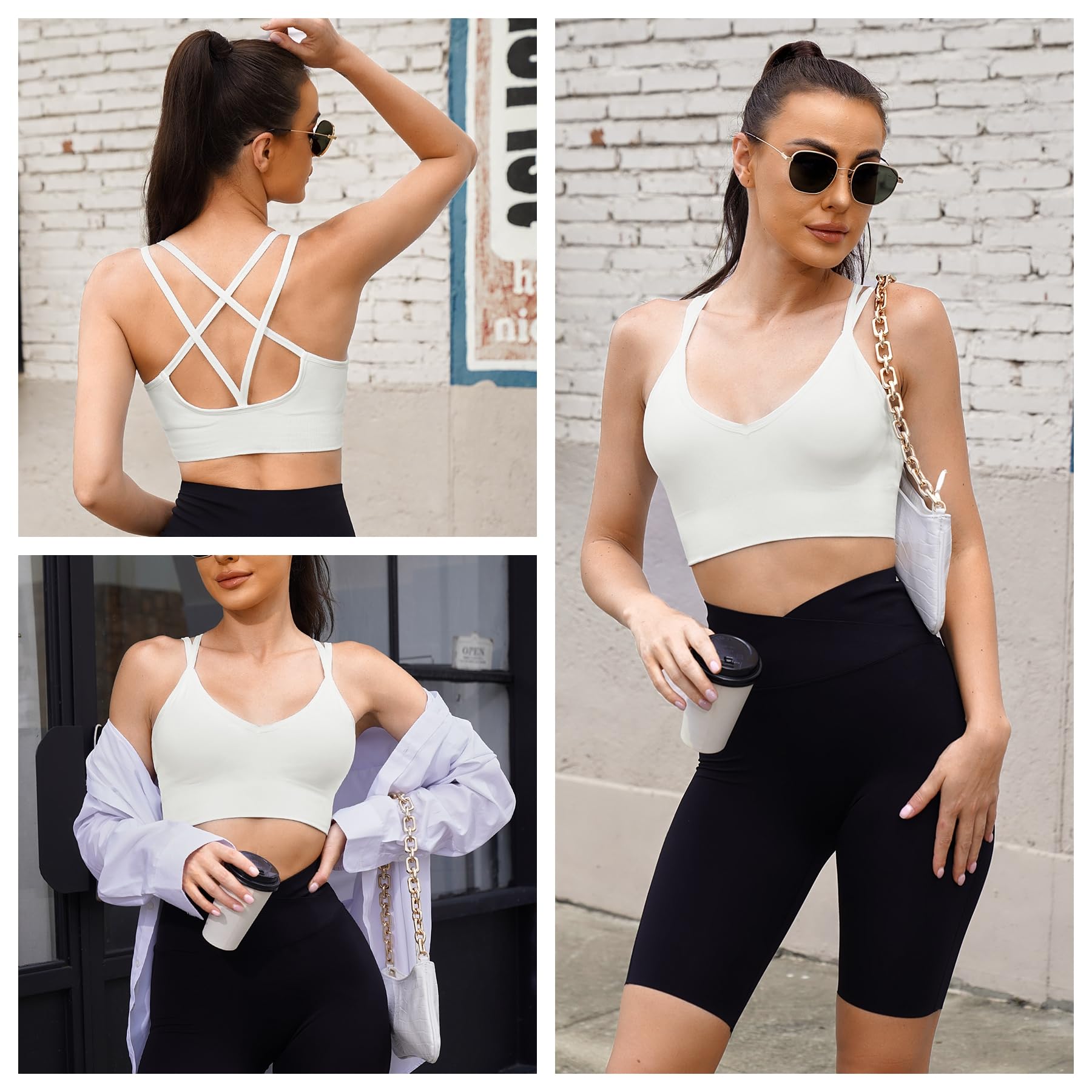 Leversic Reggiseno Sportivo Donna Top Sportivo Donna Reggiseno Scollo a V Imbottito Reggiseni Senza Ferretto Top Palestra Donna Fitness per Yoga Jogging Gym S-XL