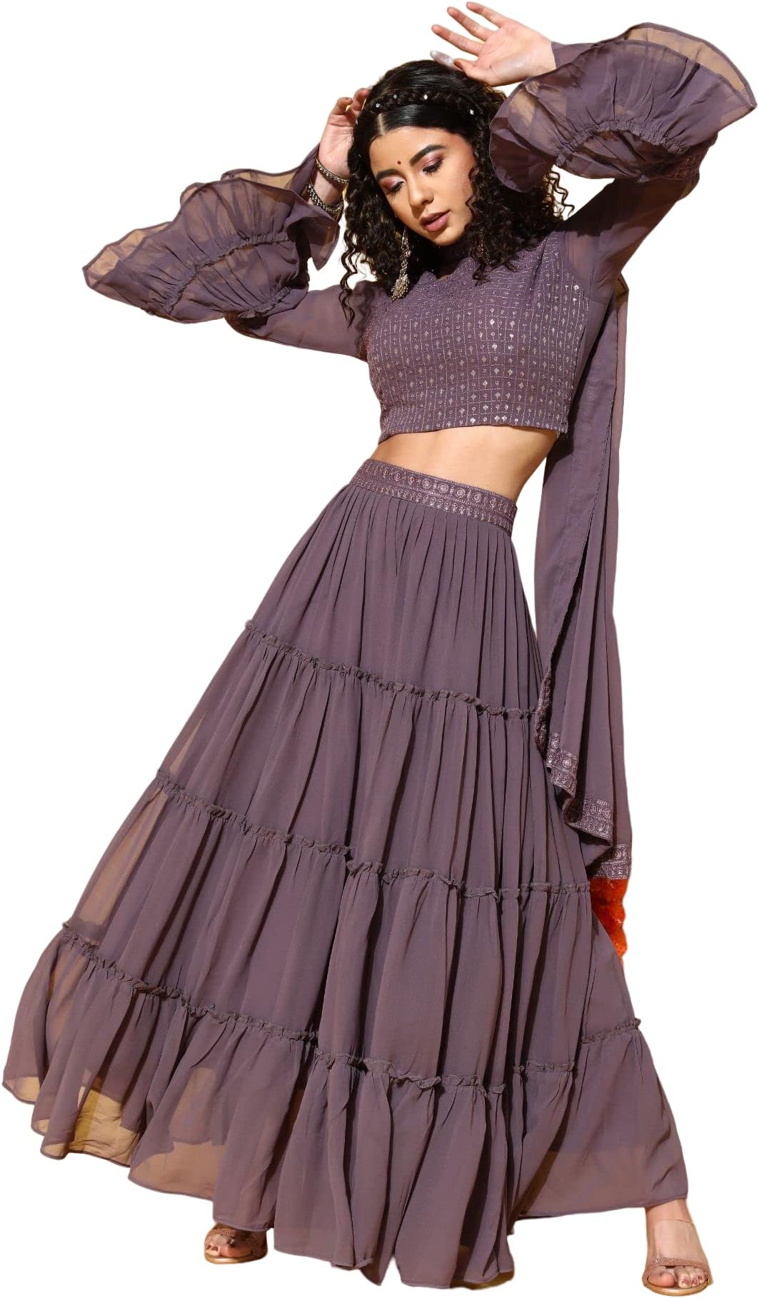 LYMI LABELWomen's Lehenga Cholis - Womens Georgette Sequence Embroidered Flared Readymade Lehenga Choli with Dupatta For Wedding, Traditional, Ethnic Wear