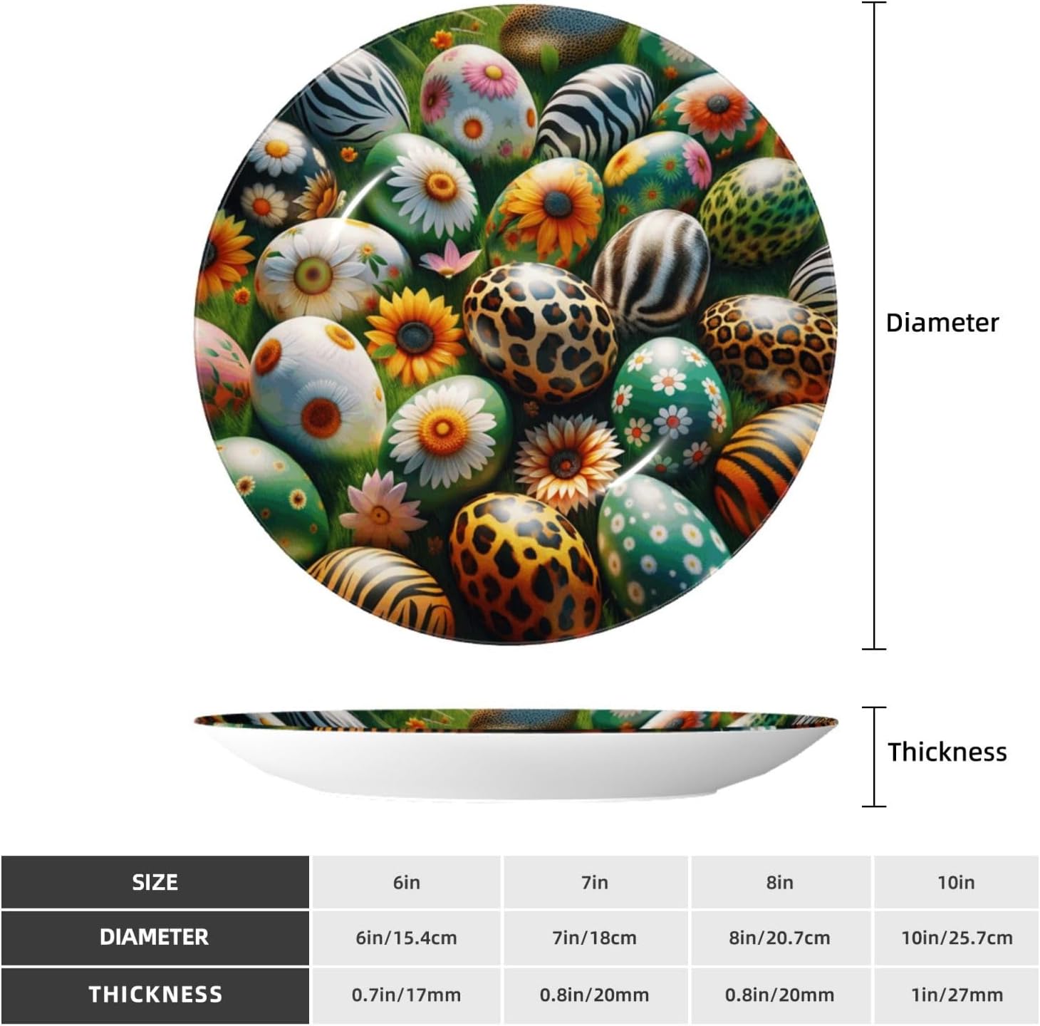 Easter-Eggs-Floral-Animal 10 Inch Decorative Plate With Stand, Elegant Display Wall Plate For Home Decor