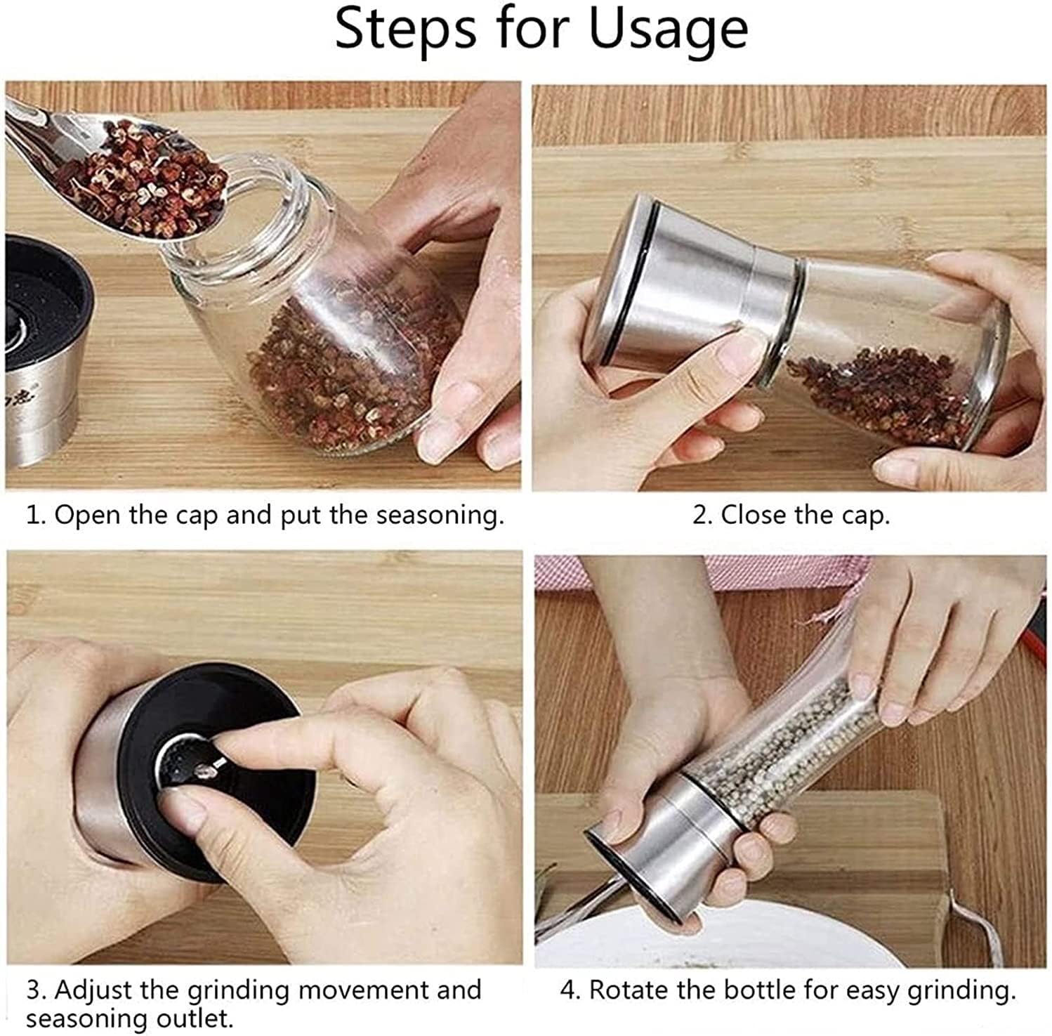 Salt and Pepper Grinder Set - Refillable Stainless Steel Shakers with Adjustable Coarse Mills - Enjoy Your Favorite Spices, Fresh Ground Pepper, Himalayan Or Sea Salts