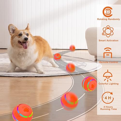 Miniatura 4 de ZHUANRANG Bola de juguete interactiva inteligente para perros con luces LED control remoto para masticadores agresivos