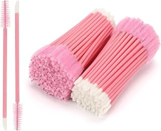 200 Pcs Disposable Mascara Wands Dual Ended Eyelash Brush Lip Brush, Lipstick Applicator Eyebrow Spoolies for Eyelash Extensions, Portable Makeup Brush for Eyebrow, Lip - Pink