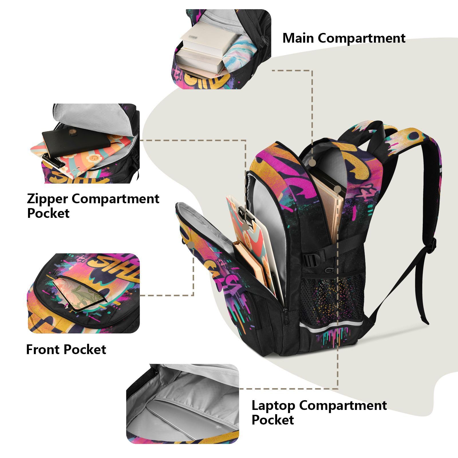 Horror Graffiti duchy 'This Bites' plecaki podróżne dla kobiet mężczyzn horror graffiti duchy 'This Bites College School Bookbag 44.5 cm plecak na komputer lekka torba na co dzień