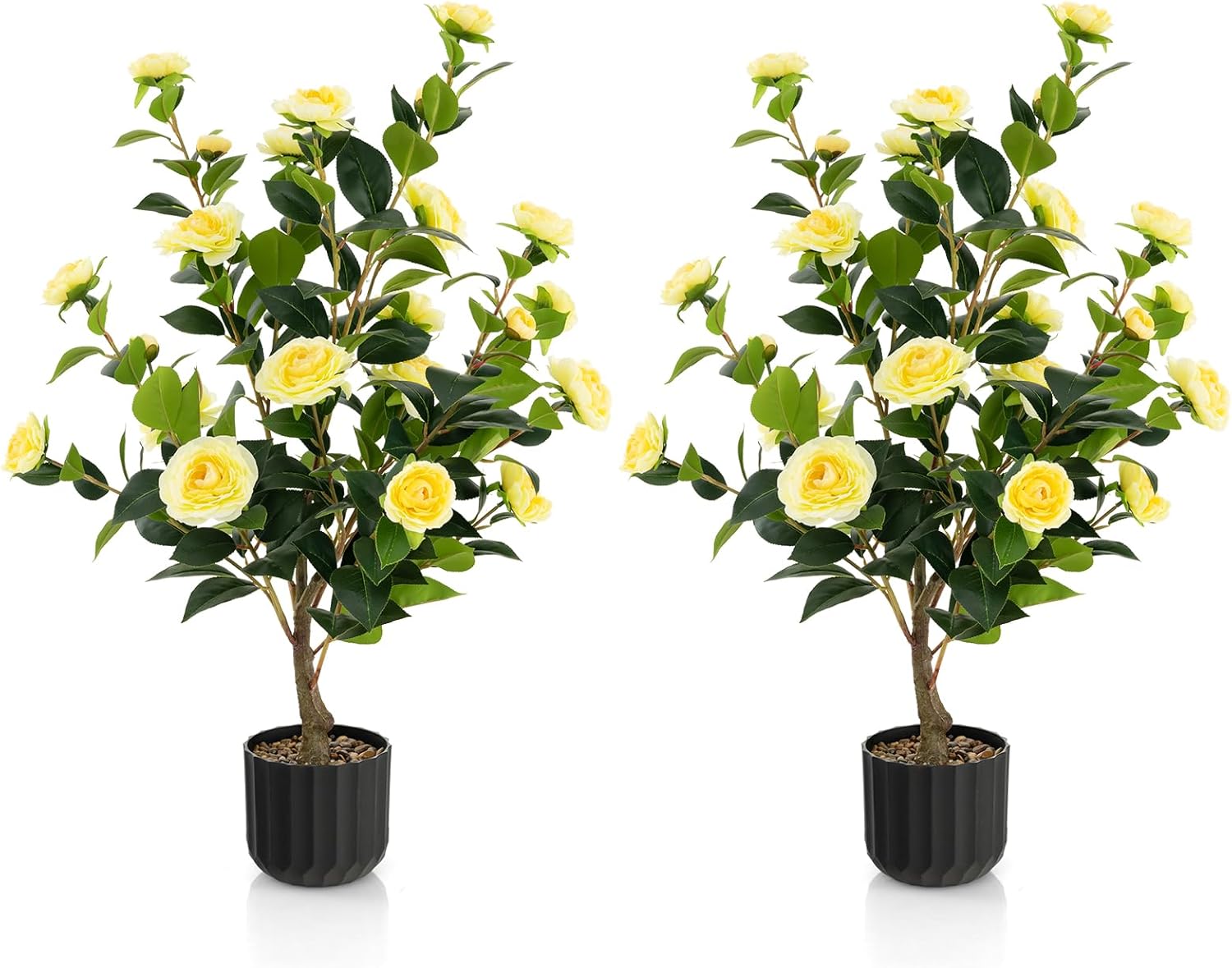 SAFEPLUS 2 Pack 38 inches Artificial Camellia Tree with Fake Flowers for Indoor Outdoor Décor