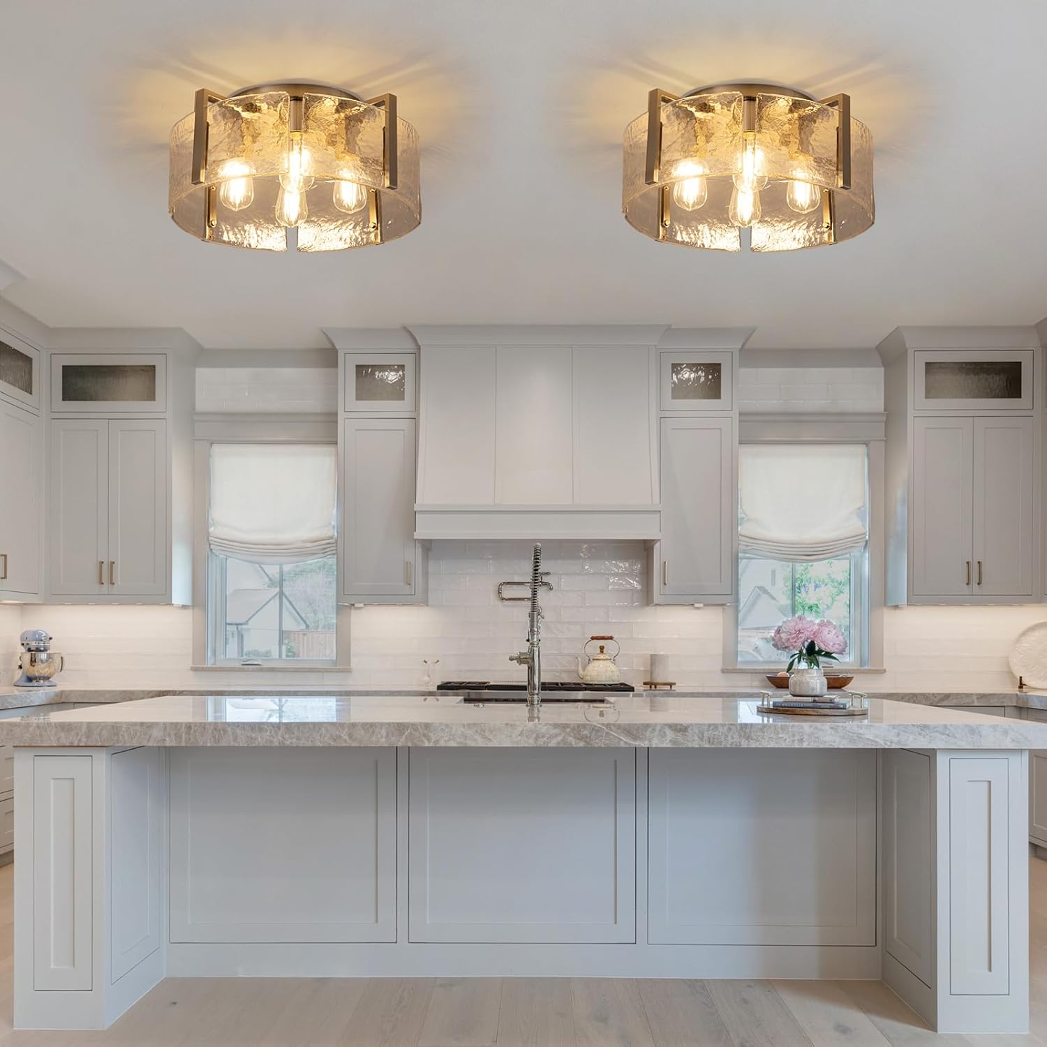 modern semi flush mount ceiling light fixture, nickel hallway light fixtures ceiling mount, dimmable foyer kitchen lighting fixtures ceiling lights for bedroom bathroom dining room laundry room 4-light nickel