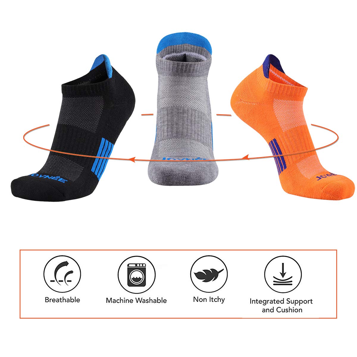 JOYNÉE Herren Athletic Socken Low Cut Cushion Laufsocken Atmungsaktiv Komfort für Sport 6er Pack