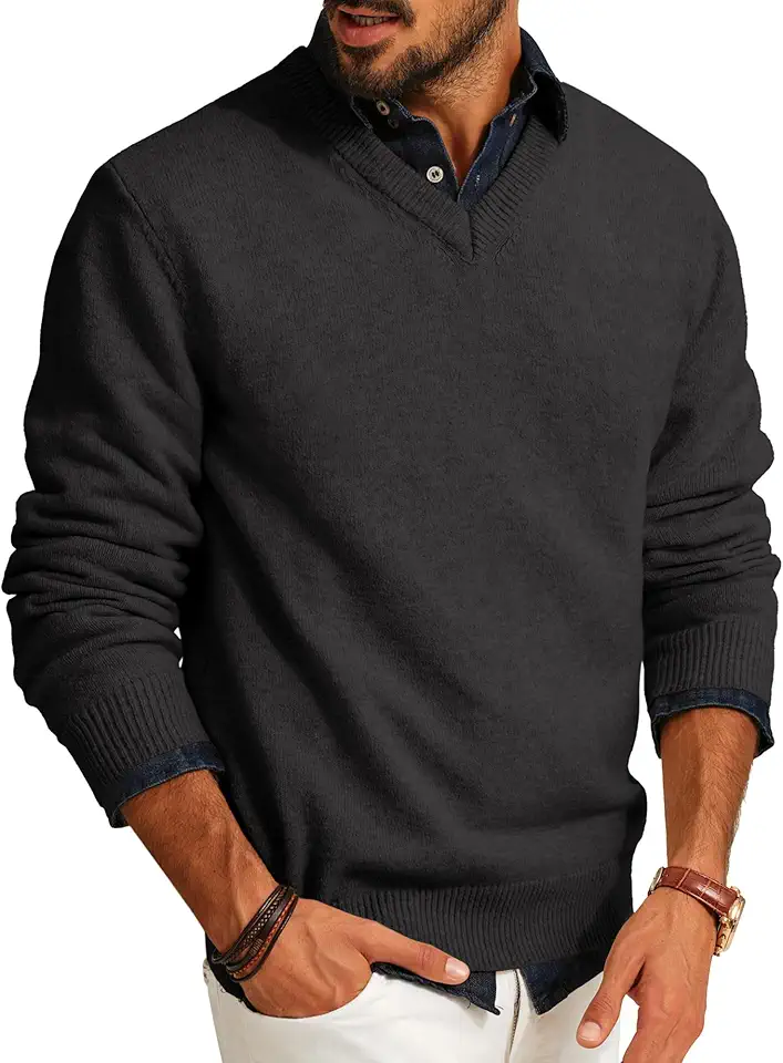 PJ PAUL JONES Mens V Neck Pullover Lightweight Wool Blend Long Sleeve Knit Sweater
