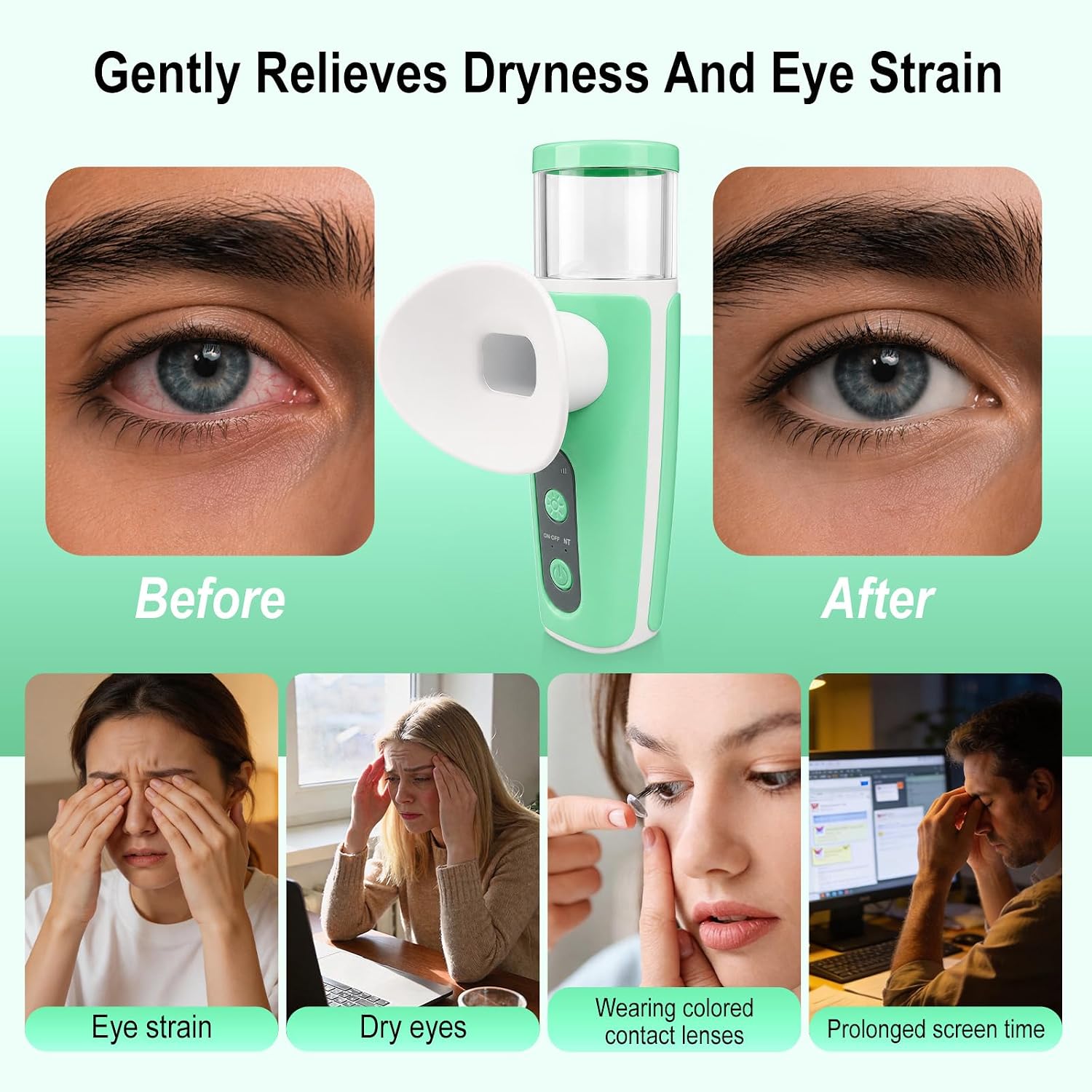 Kocpudu Eye Steamer for Dry Eyes, 3-Speed Adjustable (White + Green) | Hot Compress Eye Mist Steam, Portable Travel Bag, Rechargeable, Used For Relieving Dry Eyes And Eye Care