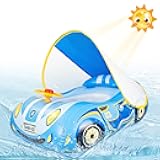 Baby Pool Float with Canopy: Baby Floats for Infants Toddler 6-48 Months Qoosea Swimming Floaties with UPF50+ Sun Protection & Toy Play Steering Wheel & Patch Kit