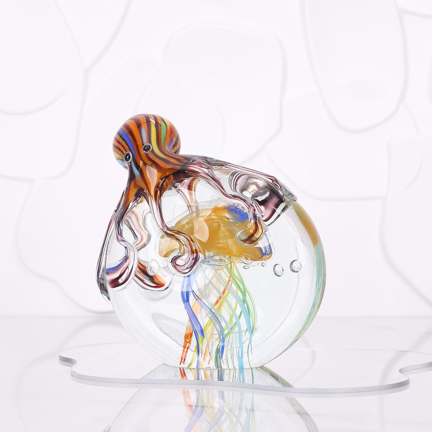 LCCCK Glass Octopus Jellyfish Statue Home Decor, Hand Blown Glass Decor Ocean Figurines Octopus Sculpture, Murano Art Office Desk Paperweights Fish Tank Aquarium Sea Animals Christmas Birthday Gift - Image 7