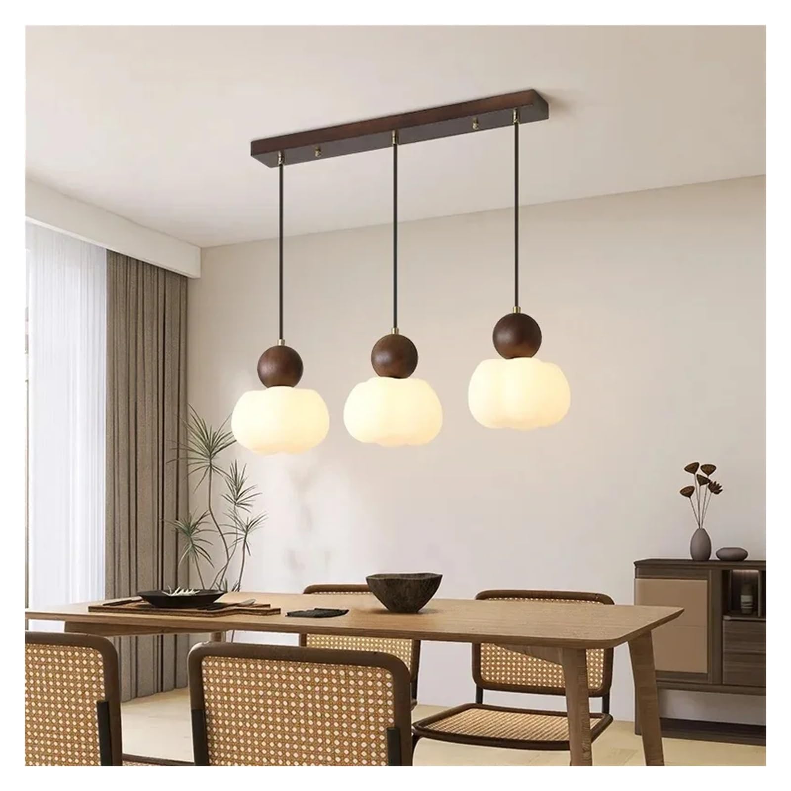 KXEcoLife Nordic Solid Wood Pendant Lights Dining Room Kitchen Cafe Home Decor Hanging Bedroom Bedside Lamps Walnut Chandeliers
