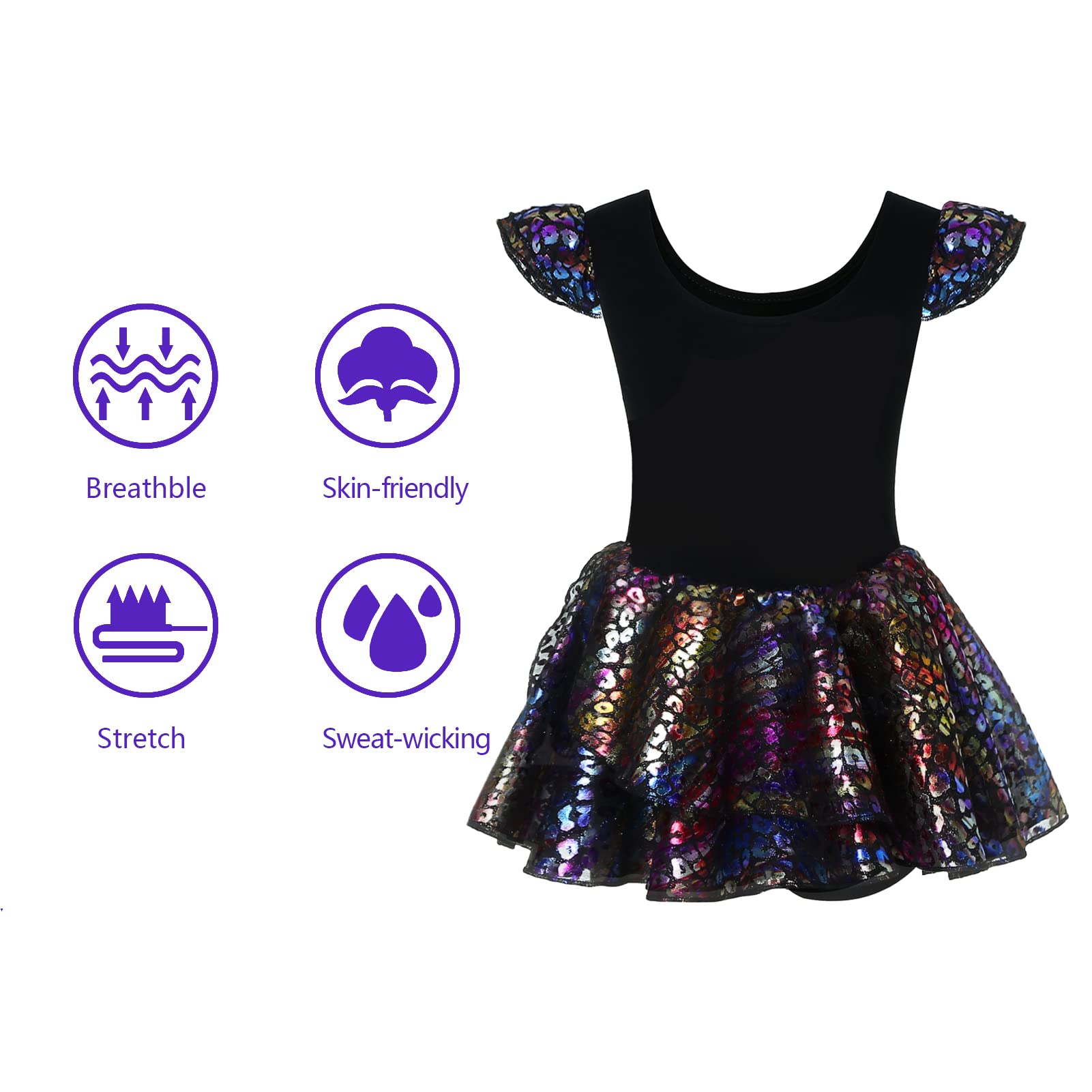 Phineein Leotardo de ballet para niñas con falda, vestido tutú brillante, manga con volantes, ropa de baile para niños/niños pequeños