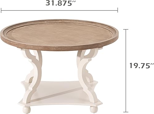 Miniatura 2 de Mesa auxiliar redonda de granja con acabados hechos a mano, bandeja de madera con parte superior rústica para mayor grosor, mesa auxiliar con