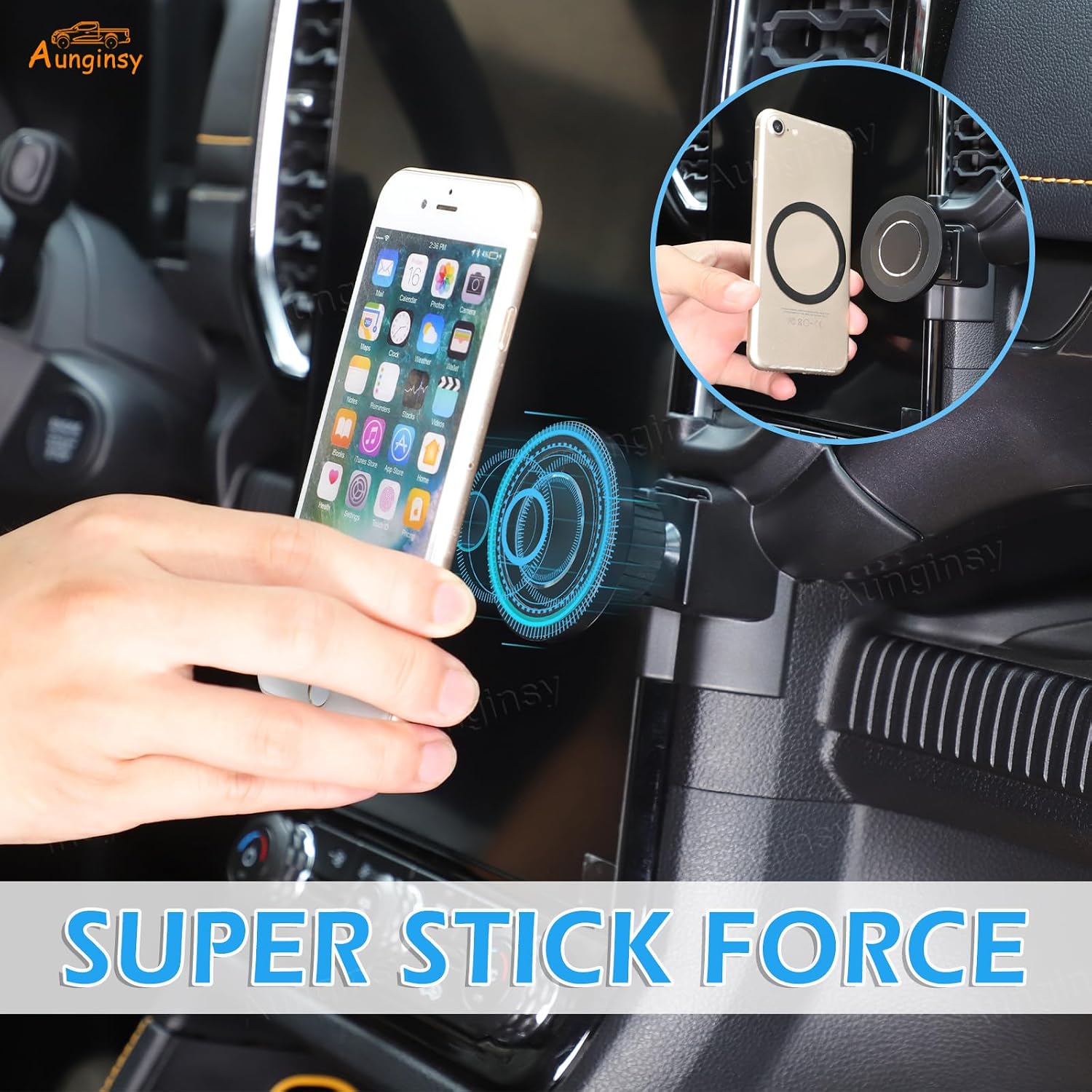 Car Vacuum Magnetic Suction Phone Holder Compatible with Ford Ranger 2023-2025 Pickup Center Console Air Outlet Vent Lower Panel Mobile Phone Mount Dashboard Hands-Free Cell Phones Bracket Accessories