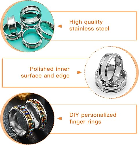 Miniatura 3 de Oubaka 18 anillos de dedo ranurados de acero inoxidable para fabricación de joyas, 789101112 anillos en blanco de 0.315 in de ancho, anillo redondo