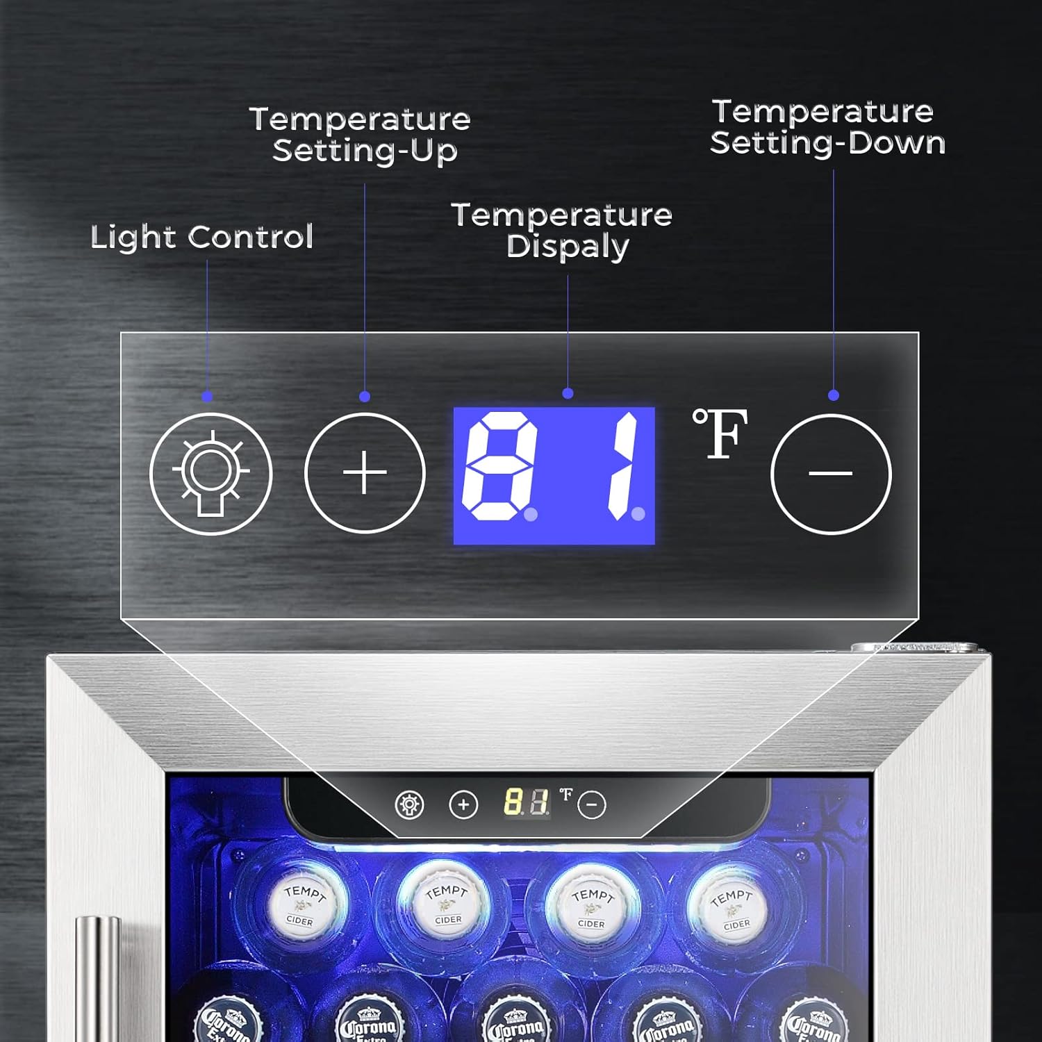 Antarctic Star 2.9 Cu.Ft Beverage Refrigerator,115 Can Beer Soda Wine Cooler, Low Noise, Transparent Glass Door, Stainless Steel LED Light, Safety Lock for Home and Bar, 15 Inch