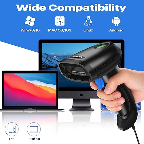 Miniatura 5 de Escáner de código de barras portátil 1D y 2D, escáner de código QR con cable PDF417 lector de código de barras de matriz de datos con cable USB