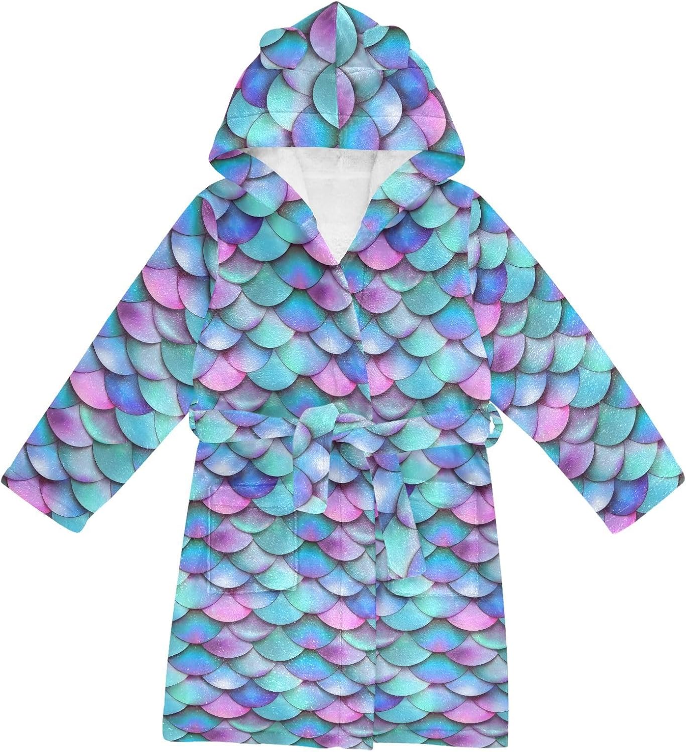 senya Beautiful Fish Scales A Toddler Hooded Bathrobe Kids Soft Plush Bath Towel Robes for Boys Girls 2-12 Years