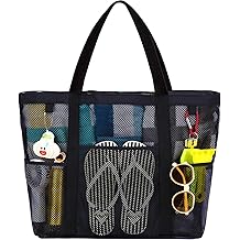 Bolso de playa de malla, bolsos de playa grandes con cremallera, bolso de piscina de juguetes para viajes familiares, art&iacute;culos b&aacute;sicos para cruceros de vacaciones