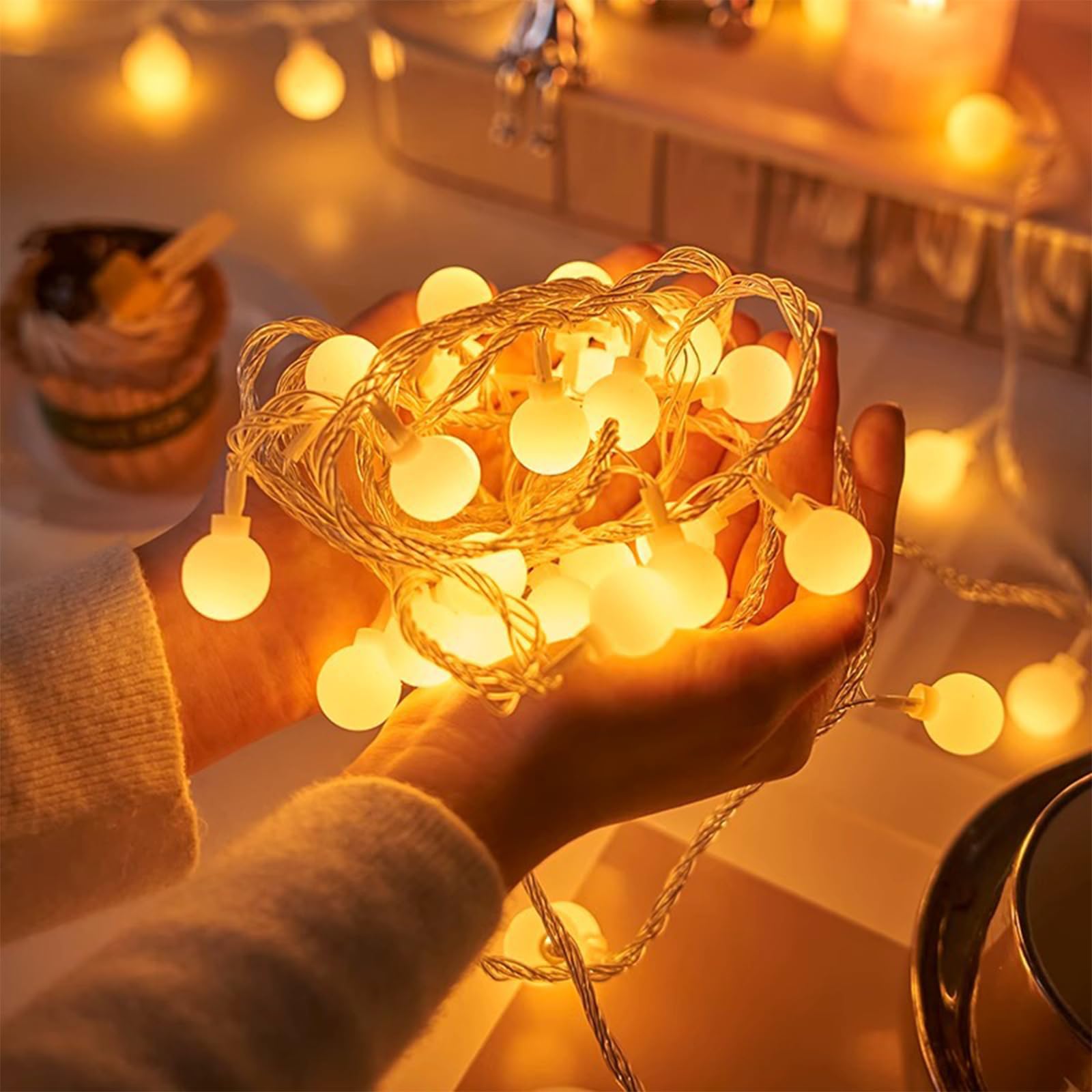 LED Lichterkette Globe Außen – 6m Mit 40 LED-Kugeln, Warmweiß, Batteriebetrieben (AA), Mit Fernbedienung & Timer, Wetterfest Für Garten & Balkon