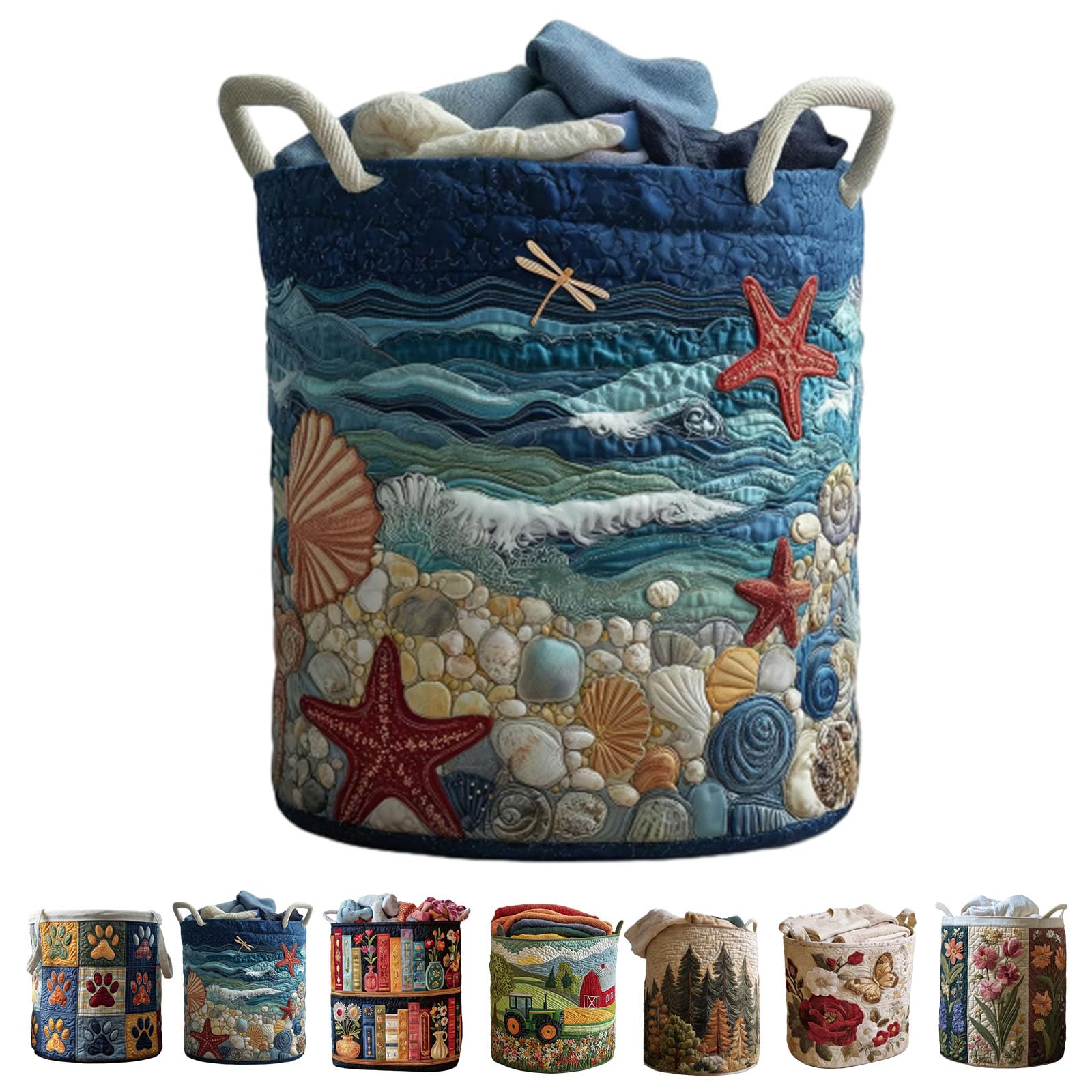 Large Quilted Laundry Basket Foldable Laundry Hamper with Handles Cute Boho Quilted Storage Basket, Quilted Laundry Basket Boho Fabric Floral Storage Hamper for Clothes Toys