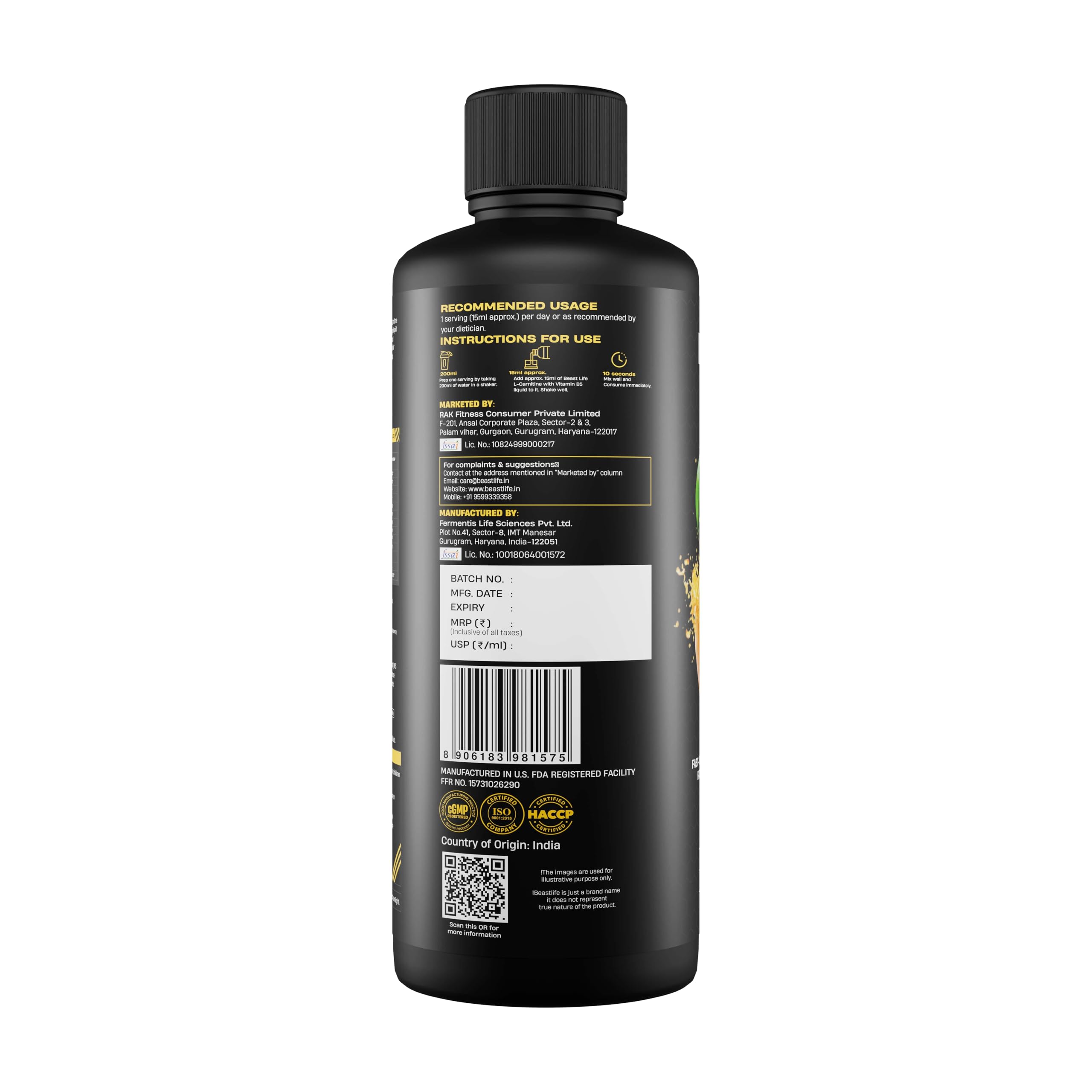 BeastLife L-Carnitine Liquid | 3300mg (Mango Flavor, 450 ml, 30 Servings) Converts Fat to Energy | Triple Strength Formula | Supports Weight Loss | With Vitamin B5 | No Added Sugar — Amazon image 9