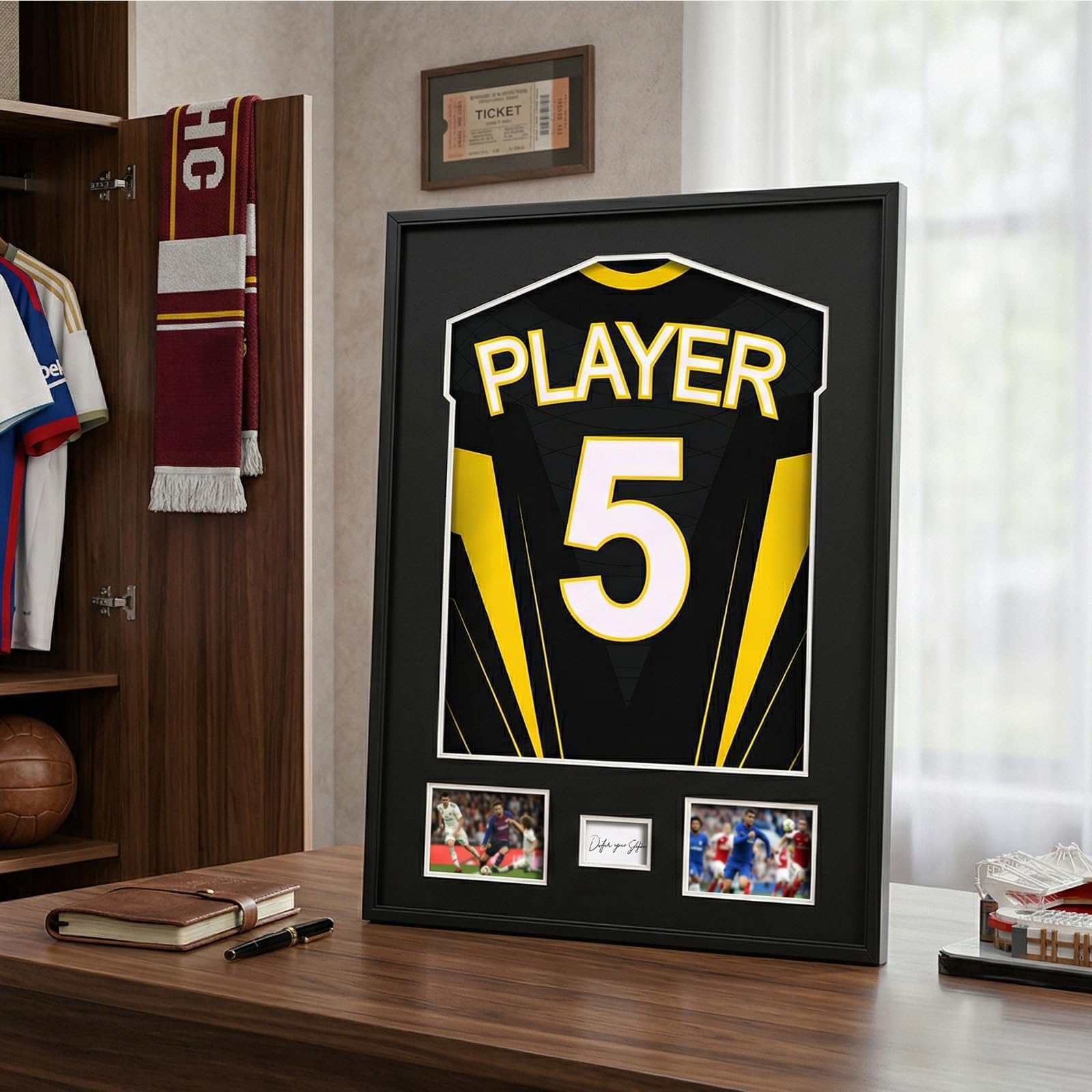 Marco para Camisetas de Fútbol 60x80 cm Marco Camisetas Futbol 3D de Aluminio con Plexiglás Irrompible para Camiseta Firmada Vitrina Expositora, Cuadro Deportivo para Colección y Regalo