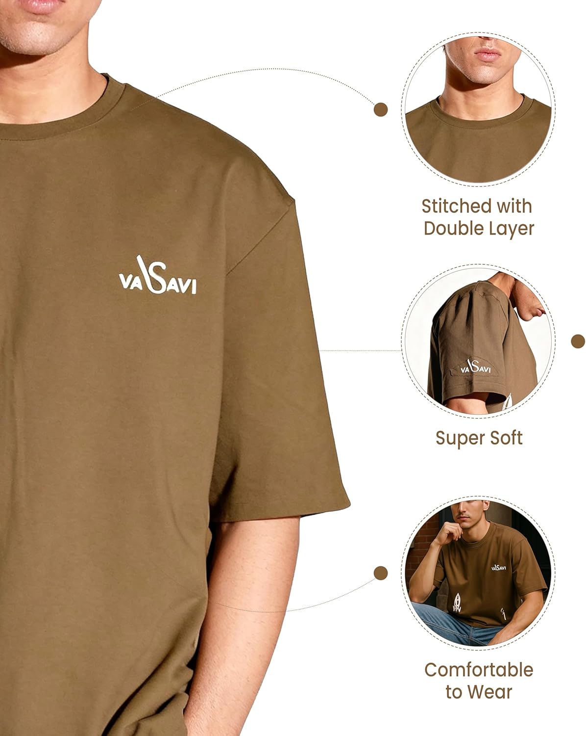 vasavi Oversized T-Shirt - Short Sleeve Baggy Tshirt for Men - Casual Drop Shoulder Oversized Tee Rugged Rebel - Image 3