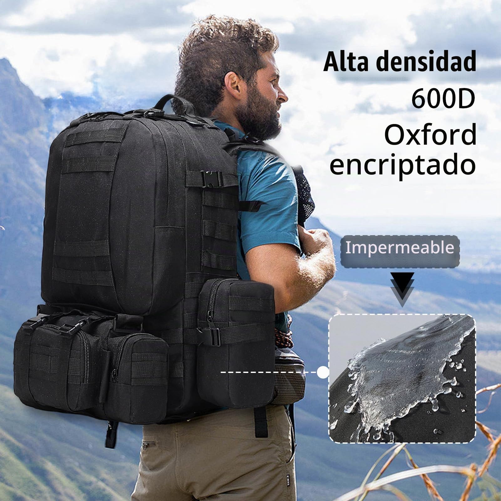 Mochila Militar, 60L Mochila Viaje Tactica Paquete de Asalto MOLLE con Gran Capacidad Macutos de senderismo para Caza Senderismo y Actividad al Aire Libre acampada montañismo y viajes