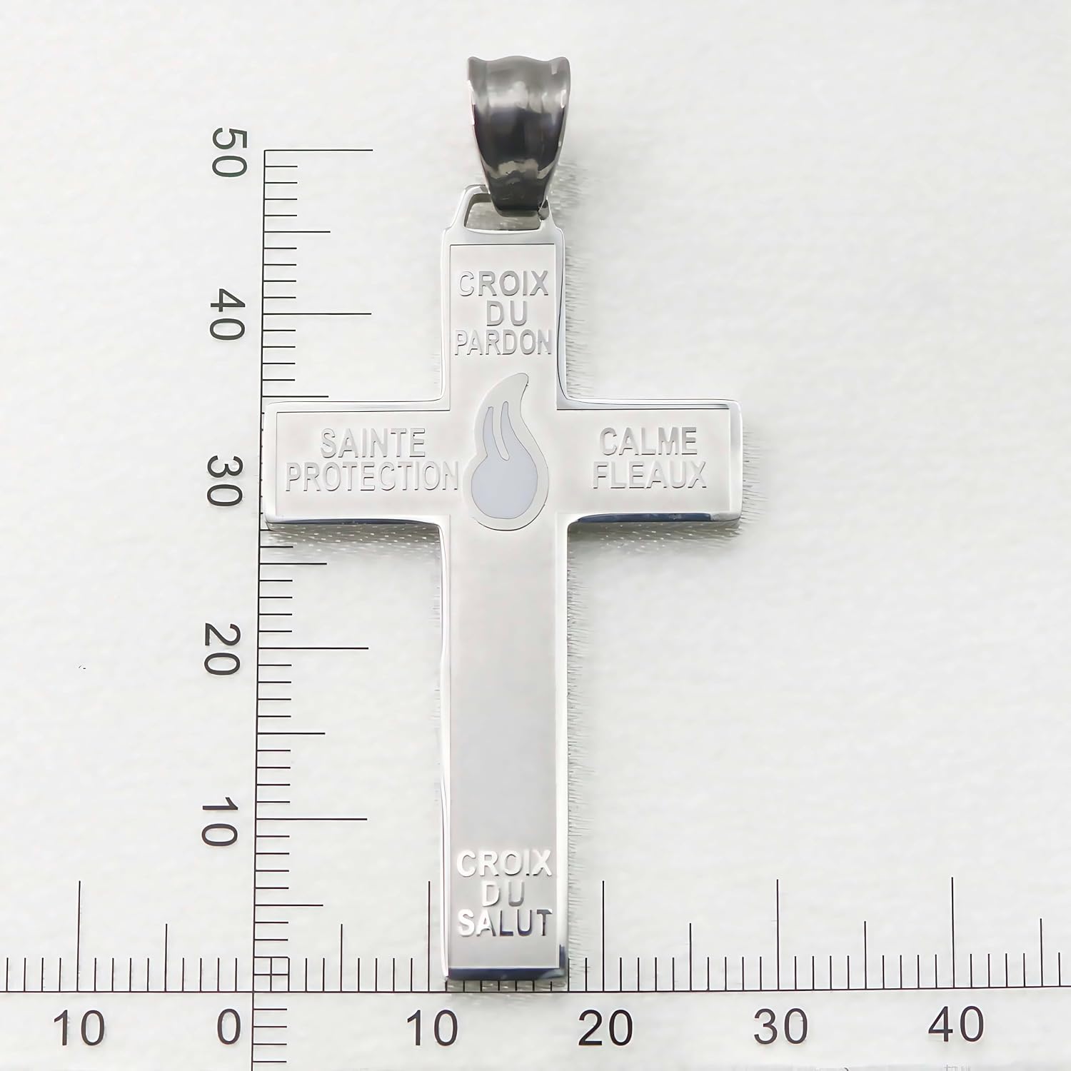 Catholic Marie Julie Jahenny of Benediction with Protection Cross of Forgiveness with White Enamel Flame,Holy Cross of Pardon , Stainless Steel Crucifix End Times Pendant,cruz del perdón,cruz del perdón en acero inoxidable