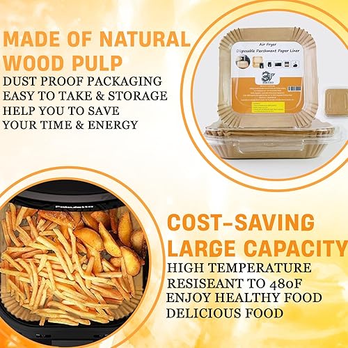 Miniatura 6 de Forros de papel para freidora de aire, 120 forros desechables para freidora de aire, forros cuadrados de papel pergamino sin blanquear de 8
