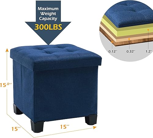 Miniatura 3 de Apicizon Cubo otomano de almacenamiento de 15 pulgadas con patas, reposapiés otomano con almacenamiento, asiento acolchado con bandeja de café para