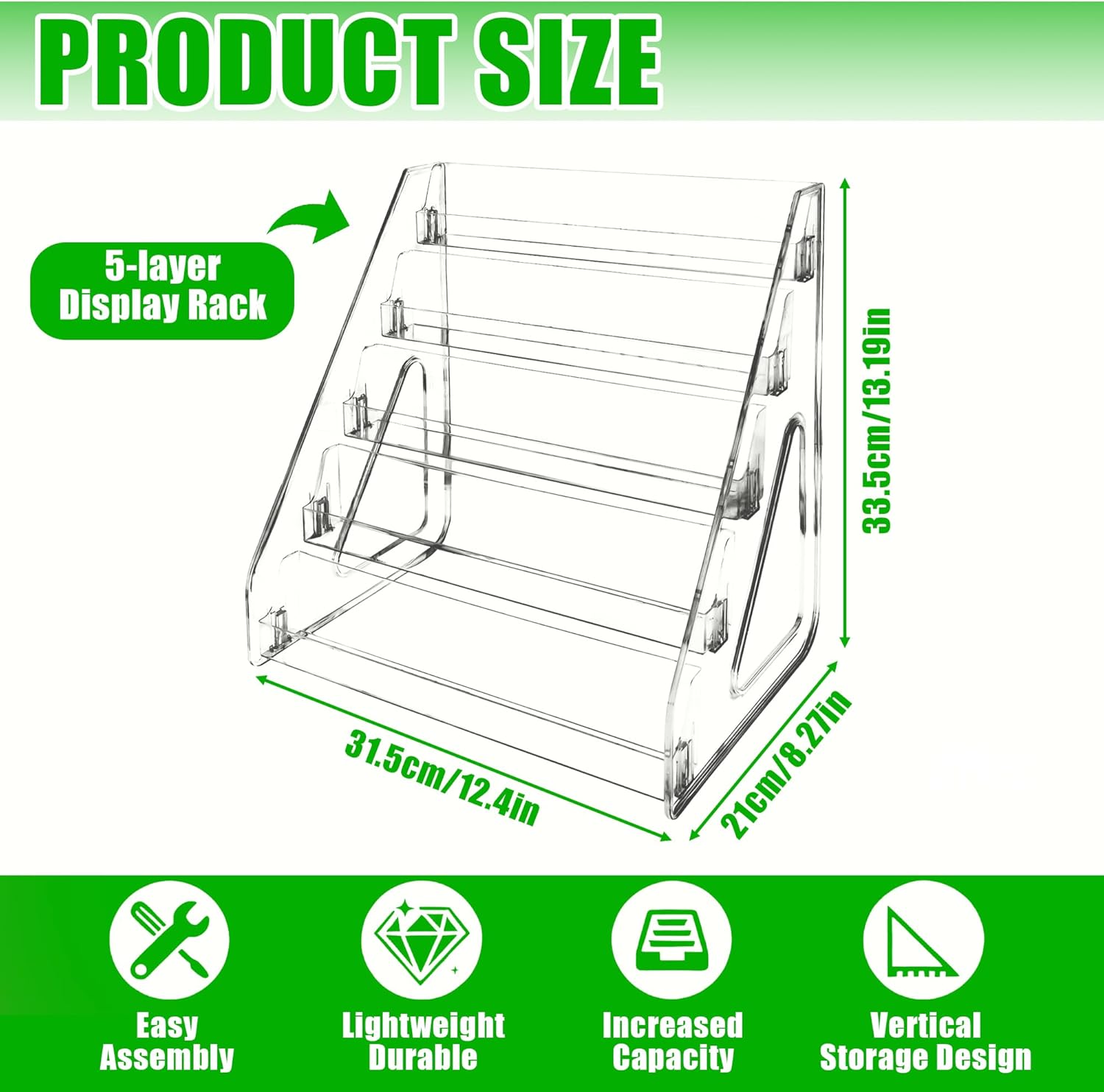 5 Tiers Acrylic Bookmark Display Stand Clear Portable Sticker Holder Display Rack for Vendors Book Mark Holder Retail Shop Organizer for Brochures Greeting Cards Postcards (1 PCS)