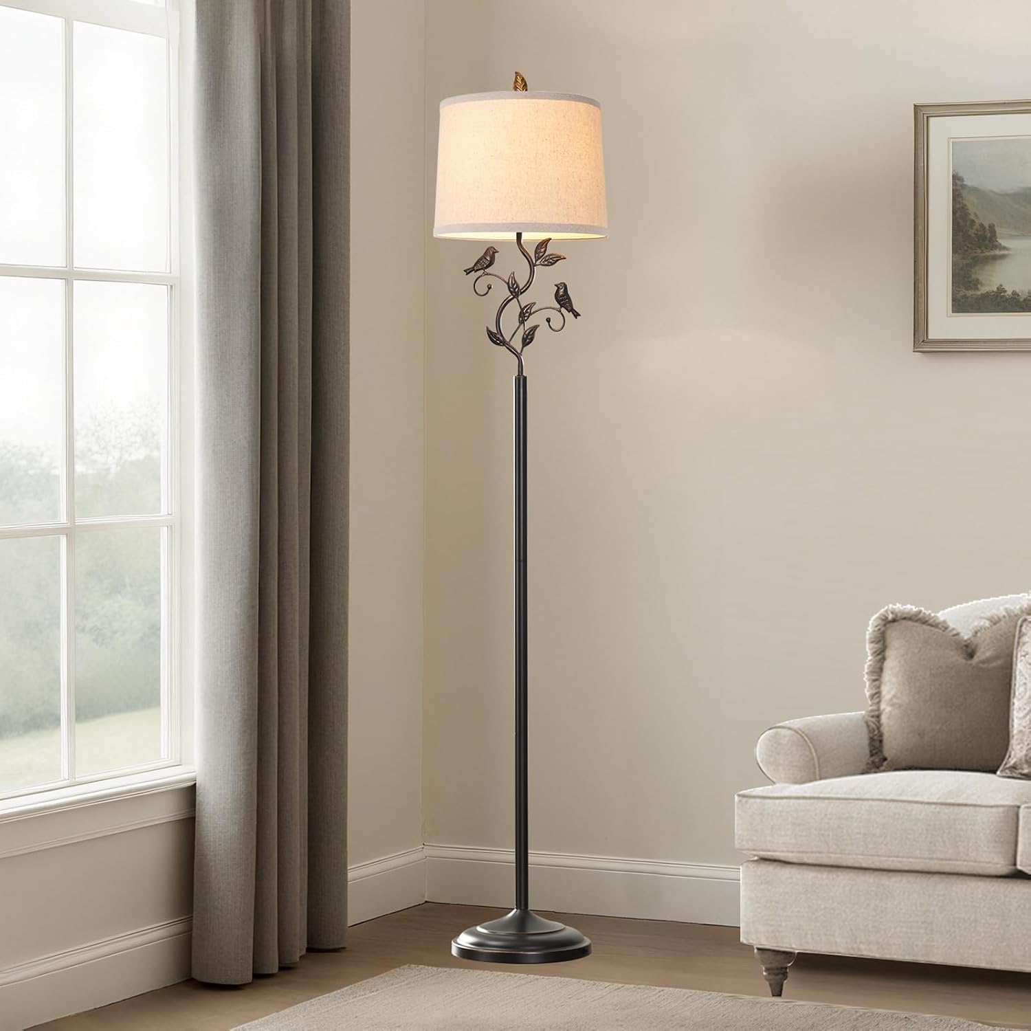 RORIANO 63" Rustic Leaf Floor Lamp for Living Room, Unique Bird Tall Standing Lamp with Rotary Switch, Vintage Floor Lamps for Bedroom Study Room, Bulb Included