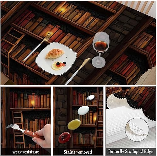 Miniatura 6 de Swono Manteles antiguos para biblioteca misteriosa, decoración de mesa de cocina, comedor, mantel de poliéster para interiores y exteriores, 50 x 72