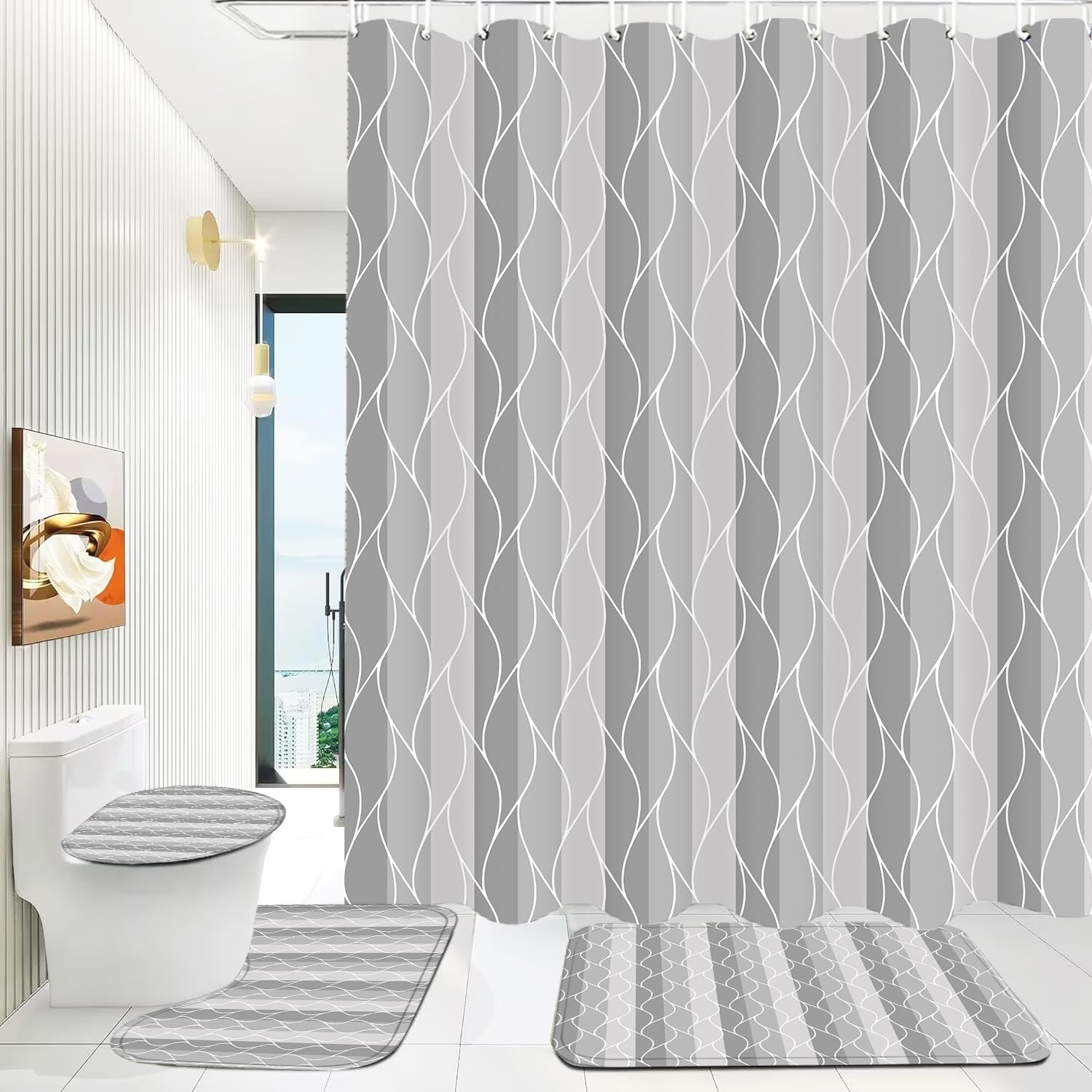 Amazon.com: OLANLY Ombre Bathroom Rugs Sets 2 Piece and Shower Curtain ...