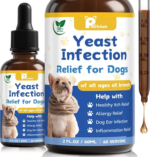 Petrivium Natural Dog Yeast Infection Relief for Itchy Skin & Ear Treatment - Allergy & Paw Itching, Soothes Irritation & Reduces Inflammation Herbal Dog Supplement Drops