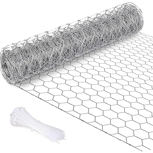 Chicken Wire Fencing 13.7 in x 108 in Hexagonal Galvanized Mesh Small Garden Wire Fence Kit & Wire Ties Floral Chicken Wire Roll for Crafts Rabbit Poultry