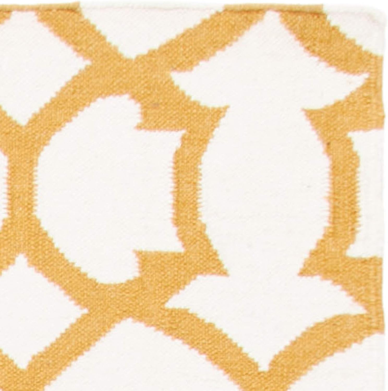 SAFAVIEH Dhurries Collection 2'6" x 8' Ivory / Yellow DHU753C Handmade Flatweave Premium Wool Runner Rug