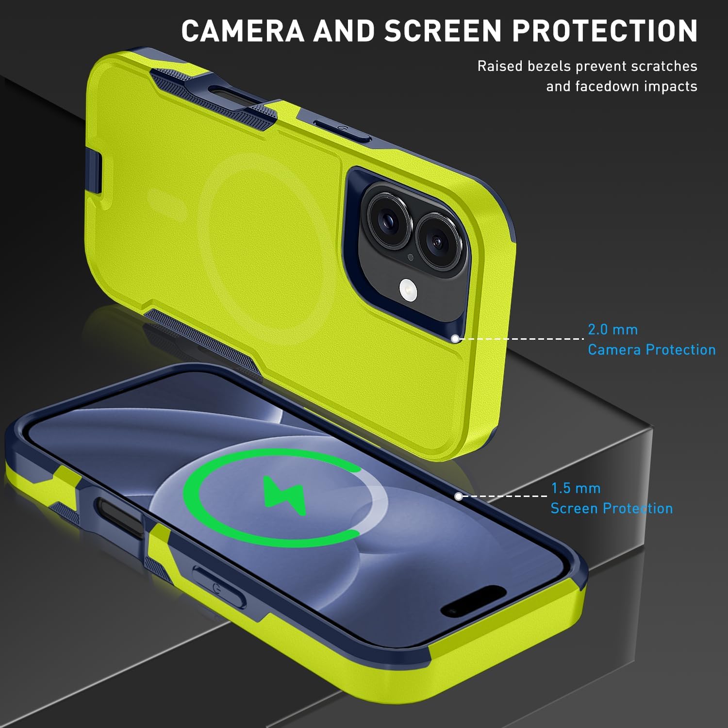 Magnetic for iPhone 16 Case,[Compatible with MagSafe] [Belt Clip Holster], with 2X Tempered Glass Screen Protecto, Phone Cover for iPhone 16 6.1 Inch (Green-Belt Clip-MAG)